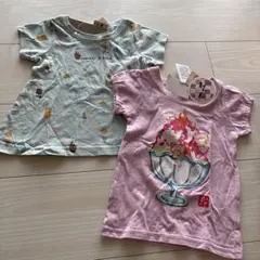 新品 バースデイ アイス柄 くま 80cm 半袖Tシャツ 2枚セット 保育園着