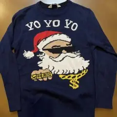 H&Mサンタクロースデザイン ニットセーター ネイビー130.140