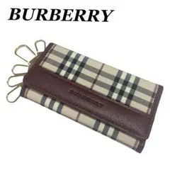 極美品　バーバリー　キーケース　ノバチェック　エンジ　5連　コンパクト