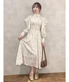 dazzlin ダズリン シャドウフラワーアートフリルワンピース ベージュ