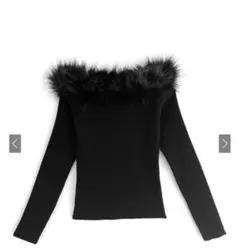 三上悠亜　ファーオフショルダーニットトップス [an1271] ブラック