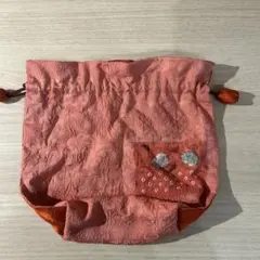 ハンドメイド 巾着袋 絞り調 刺繍入り