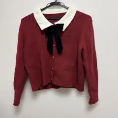 リブ編み赤　ショートカーディガン Sサイズ