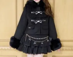 LIZLISA ビジューリボンショートフードコート ブラック