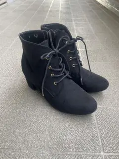 黒 スエード レースアップ ブーティ　Ｌサイズ
