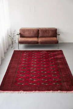 大型ヴィンテージラグ　パキスタン産　トライバルラグ（287×190cm）赤　黒