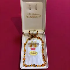 琥珀色 鼈甲 ネックレス イヤリング セット ケース付き