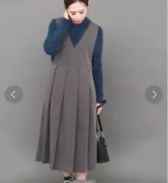 KBF BIGプリーツジャンパースカート　ワンピース グレー