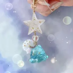 蓄光 めんだこ／メンダコ キーホルダー 天使 水色 めじるし