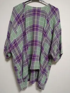 チェック柄 半袖シャツ Fサイズ グリーン/パープル