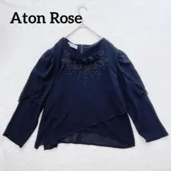 美品◆エイトンローズ　クロップドシアーブラウス【M】黒 薔薇 ビジュー シフォン