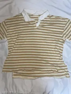白と黄のストライプ 半袖Tシャツ サイズF
