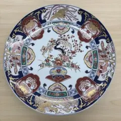九谷焼 飾り皿 大皿 約40cm 金彩 古美術九谷焼系 色絵 在銘「秀峰」