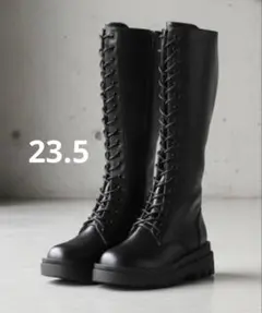 レースアップロングブーツ　ブラック/23.5cmのサムネイル