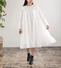 マーレット ESSAOUIRA ティアード ロングワンピース 白 コットン S