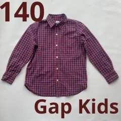 GAP Kids コットン 長袖 ボタンシャツ 140cm チェック柄 赤×紺
