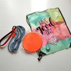 犬用リード　ブルー　オレンジ　巾着　フリスビー　フック付き　反射素材　2m