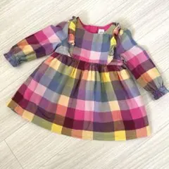 【美品】babygap 90カラフルチェック柄ワンピース ハロウィン秋冬コーデ
