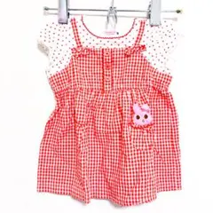《美品》ミキハウス　ワンピース　チェック　うさぎ　赤　リボン　水玉　80cm