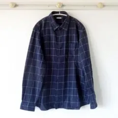 GU XL 長袖 シャツ チェック柄 紺 ネイビー 前開き 羽織り 綿100%