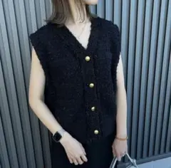 【新品】green label relaxing フリンジツイードニット ベスト