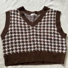 WEGO ハウンドトゥースニットベスト F