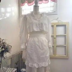 vintage レトロ レースエプロン　日本製　フリル　希少品　ホワイト