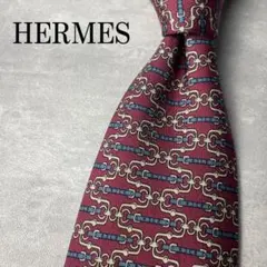 美品 HERMES エルメス ベルト柄 アーム 総柄 ネクタイ ワインレッドのサムネイル