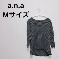 a.n.a Mサイズ ブラック ストライプ 五分袖 Tシャツ 透け感