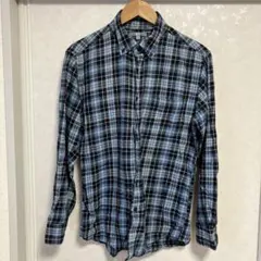 ユニクロ　フランネルチェックシャツ　ボタンダウンカラー　L ブルー　長袖