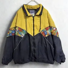 【雰囲気最高❗️】シルク100% ビンテージ レオパード ライトブルゾン 古着 90s シルク100% ヴィンテージ 総柄 ブルゾン ブラック レトロ 派手
