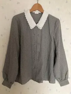 【未使用】スカラップ襟付き　レトロブラウス　ギンガムチェック