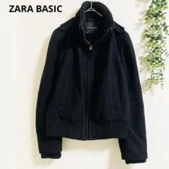 ザラベーシック ジップジャケット M 黒 ウール混　シンプル　スタイルアップ✨