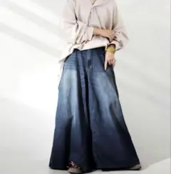 antiqua インディゴデニム ワイドパンツ　ロングスカート　ウォッシュタイプ