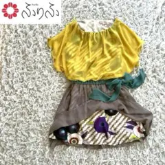 【美品】ふりふ ドレスワンピース シフォン 背開き 和柄 リボン バイカラー Mのサムネイル