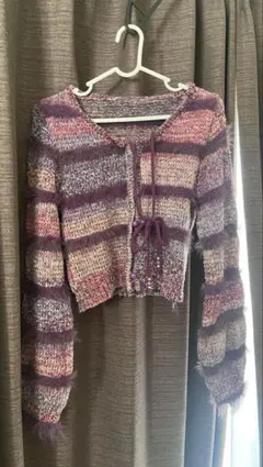 1週間だけ掲載します！ パープルストライプ クロップドニットカーディガン