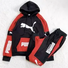 【PUMA】ジャージ スウェット 上下セット ブラック レッド （S） 裏生地のサムネイル