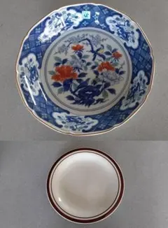 花柄の皿・窯元は画像☆丸皿☆両方とも新品未使用☆2点セット☆送料込価格！