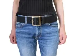 栃木レザーベルト（黒）ゴールド鍍金バックル　４０ｍｍ幅　一枚革