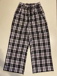 紫チェックワイドパンツ