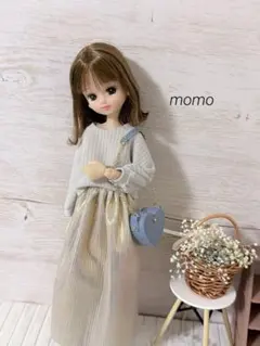 22cmドール服 アイスブルーのニット×ハート型バッグ♡コーデ3点セット