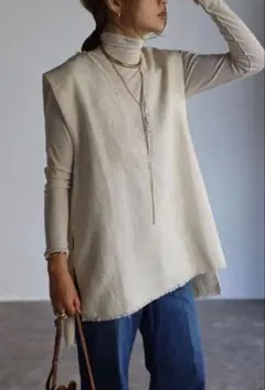 BONJOUR SAGAN Vネックツイードベスト ジレ