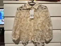 ZARA フラワー刺繍 シースルー 七分袖シャツ 新品