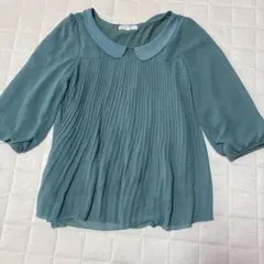 grove プリーツブラウス ブルーグリーン L