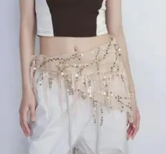 ベリーダンス用スカート ベージュ スパンコール ダンス フェス 衣装ベリーダンス