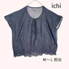 ichi 刺繍 綿100トップス ブラウス ブラック 透け感あり　半袖　MＬ相当のサムネイル