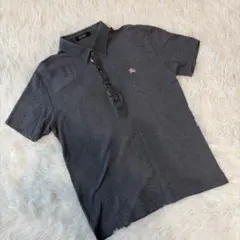 バーバリーブラックレーベル　ポロシャツ　ロゴ刺繍　ノバチェック　グレー　2 M