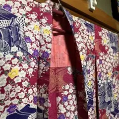 アンティーク長羽織✩.*˚流水文様 御所車 桔梗柄 銘仙 ヴィンテージ