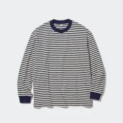 ユニクロ　ウォッシュコットンボーダークルーネックTシャツ　オフホワイト　ネイビー