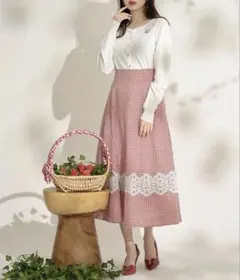 最終値下げ　tocco closet レース装飾ギンガムチェックフレアスカートのサムネイル